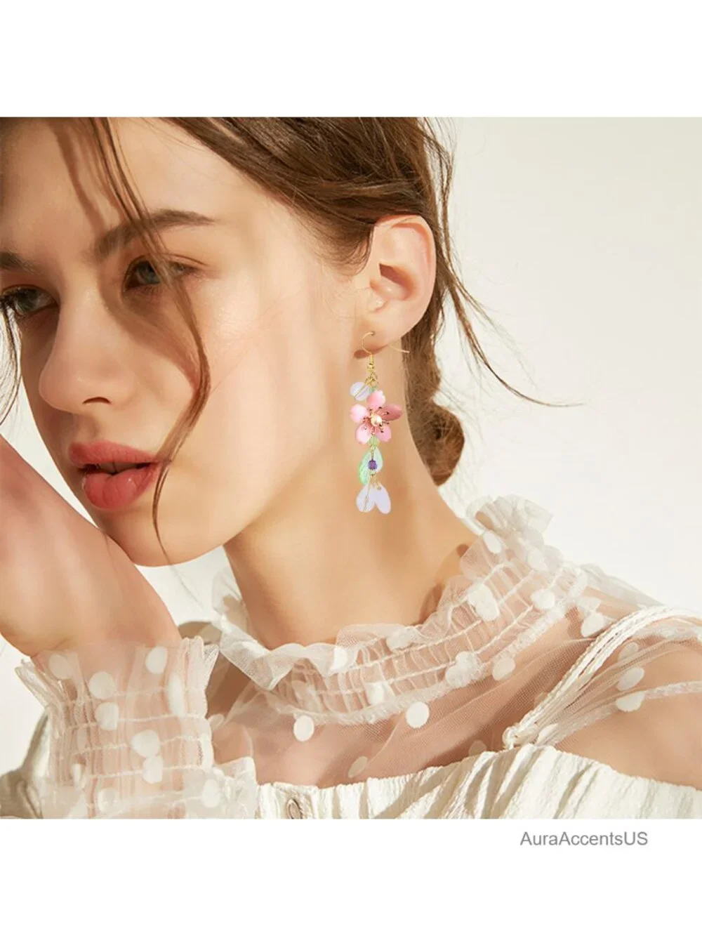 Set of 3 Floral Dangle Earrings for Women - 316L Stainless Steel and Acrylic